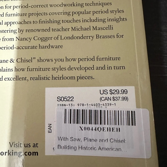 NWT - With Saw Plane & Chisel: How to Build Historic American Furniture - Picture 3 of 3